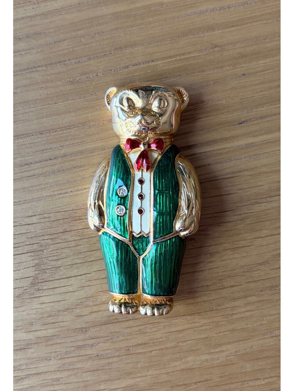 Swarovski Brooch Christmas Bear Golden Enamel Crystal Signed Colored Cabochons
